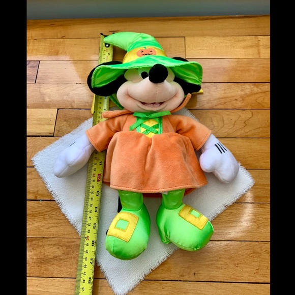Minnie Mouse Witch Plush Disney Store Orange Dress Green Hat Halloween Pumpkin - Picture 7 of 7